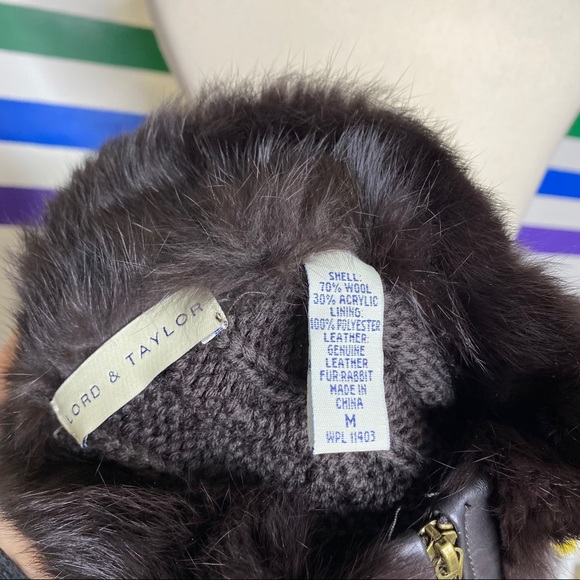 Lord & Taylor leather rabbit fur cable knit vest - Picture 4 of 5